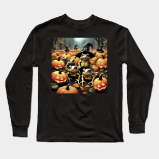 Halloween Toads Wearing Witches Hats In A Pumpkin Patch Long Sleeve T-Shirt